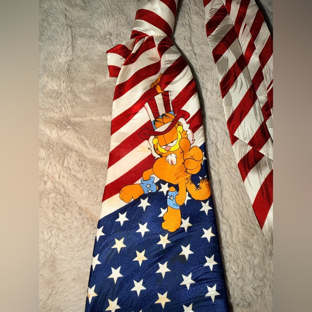 Vintage Garfield Silk Tie Uncle Sam USA Paws Keith Daniels Cat Patriotic